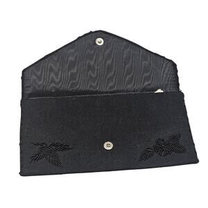 1960s Wallet Black Hand Beaded Stretched Nylon Envelope Hand Bag Clutch Purse